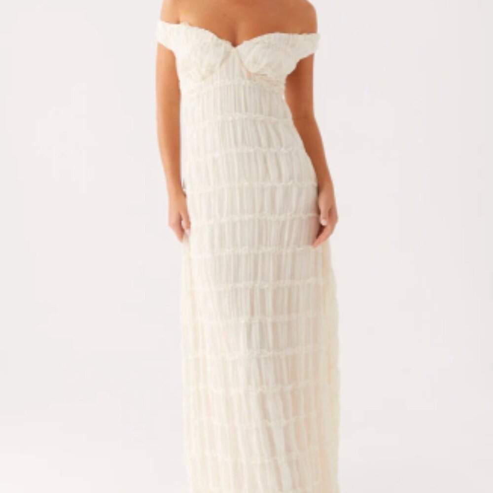 Peppermayo Off-Shoulder Maxi Dress in Ivory